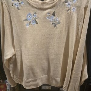H&M Cream Sweater with Blue Floral Embroidery